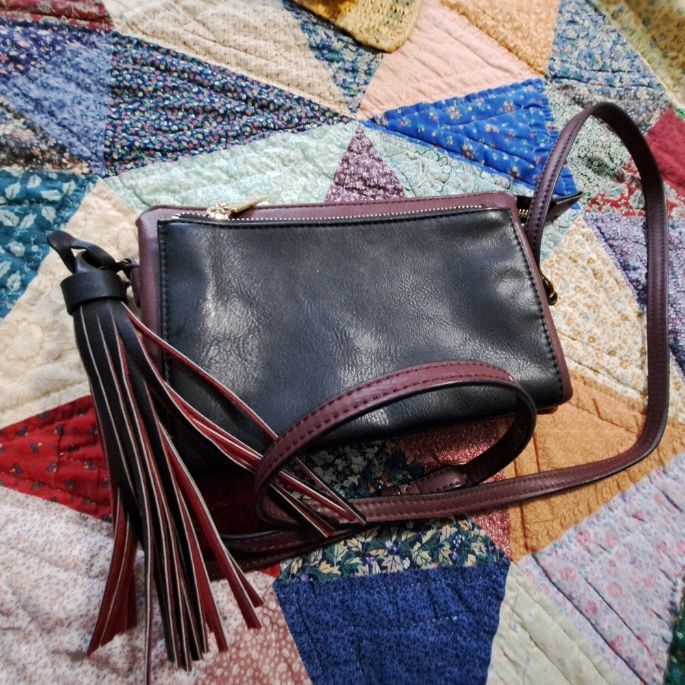 Elegant Black and Brown LeatherJoanel  Crossbody Bag NWOT